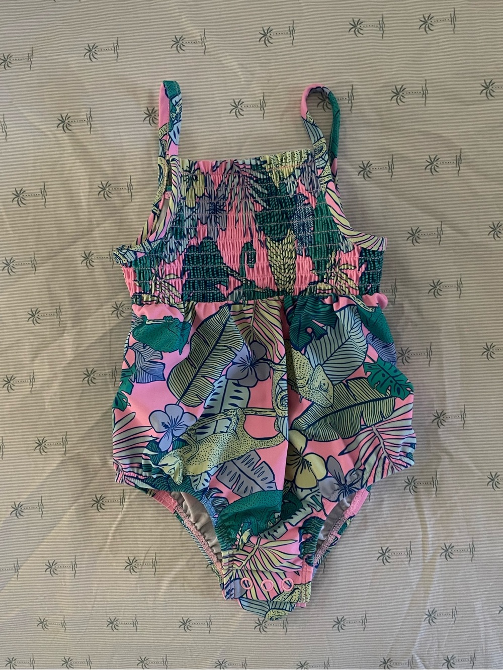 carter's pink tropical floral & leaf print one-piece swimsuit - EUC 18 months